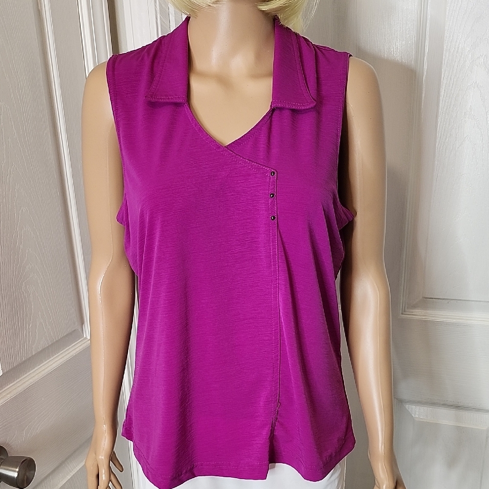 Jamie Sadock Magenta Sleeveless SPF 50 V-Neck Golf Shirt